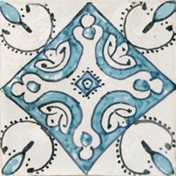 Mosaic House Moroccan tile Rivoli 1-28 (light) White Teal  {hand painted handpainted 6x6} 